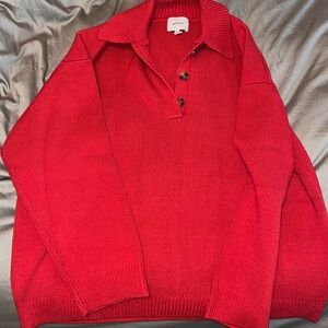 Reformation Brooklyn Cotton Polo Sweater Red - Size XL
